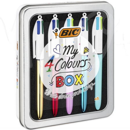 4 Colours Collection Box, Contiene 5 Penne a Sfera 4 Colours in Speciale Confezione in Metallo